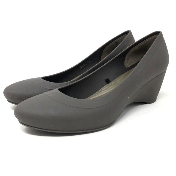 CROCS Shoes - Crocs Lina Wedge Pumps Womens 8 Brown Slip On Heels Comfort Office Shoes NWOT